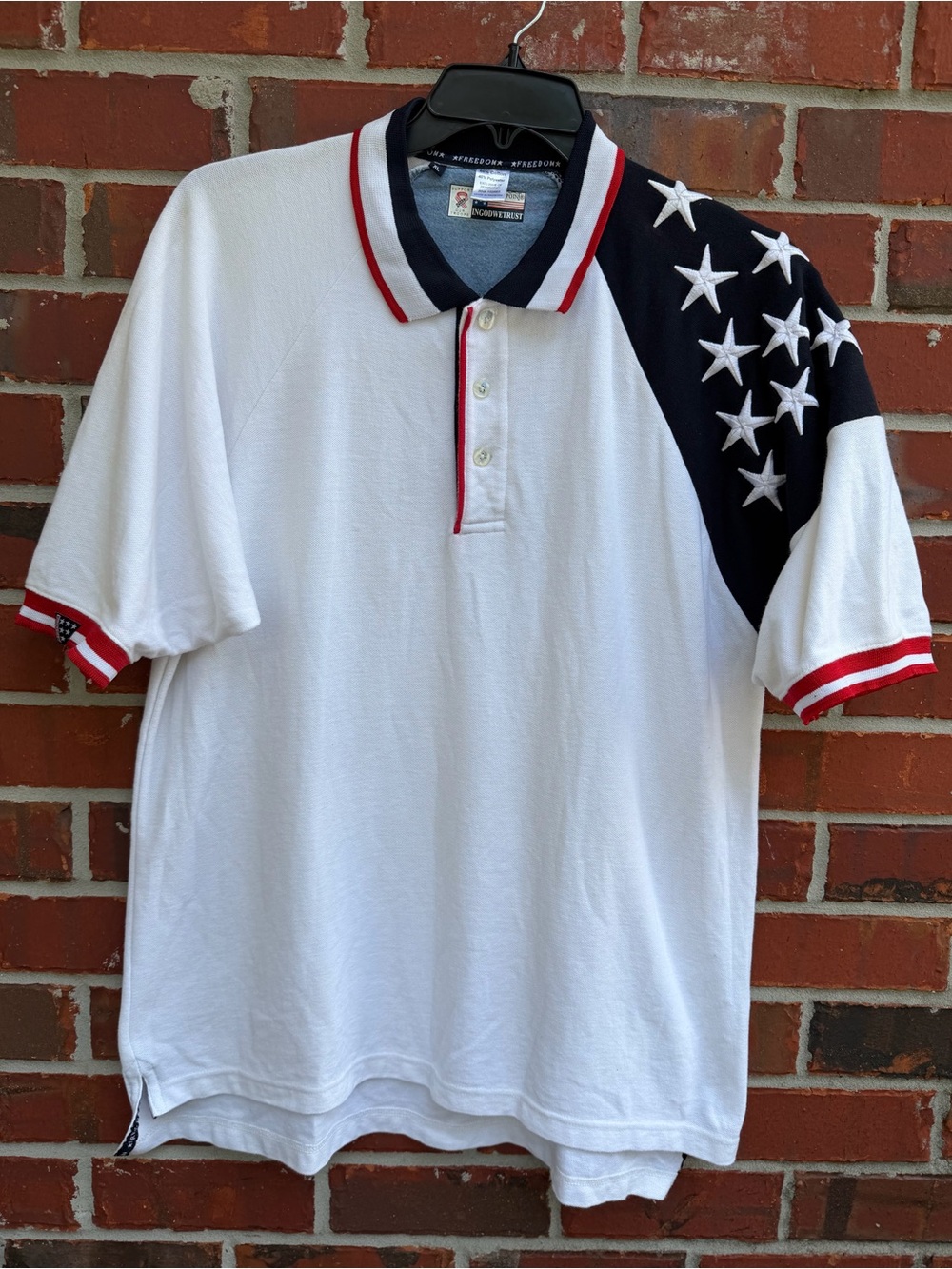 Rock Point Freedom Men’s XL Patriotic  White USA Flag Navy Star Accent Polo P5